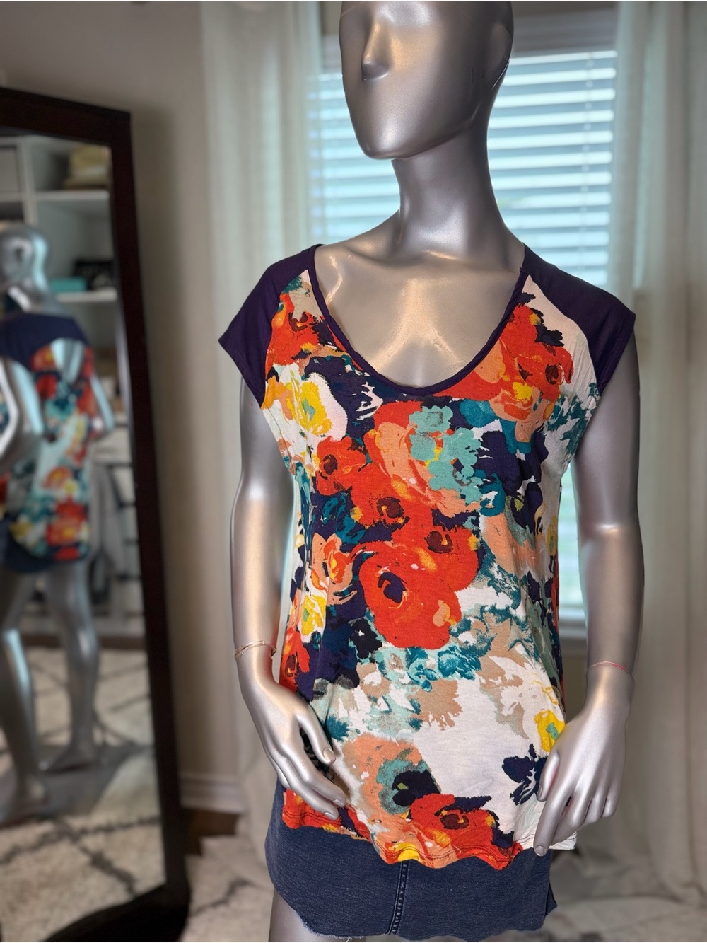 Anthropologie Porridge Floral Tunic Top Medium Boho Multicolor Scoop Neck